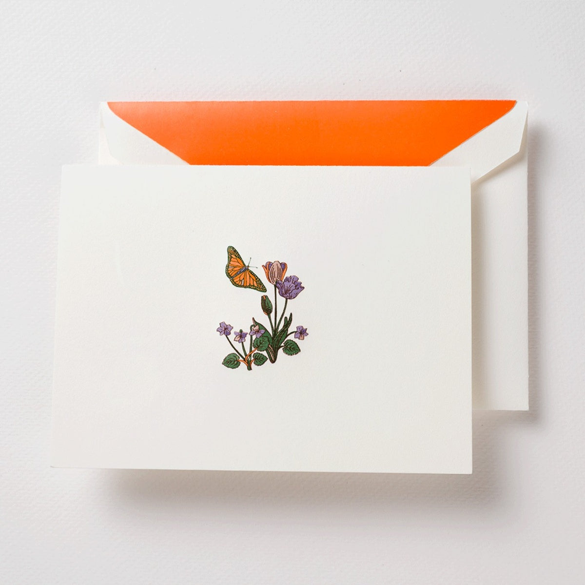 Crane/Box Card/Engraved Butterfly and Flowers Notes (10 Cards / 10 Envelopes)
