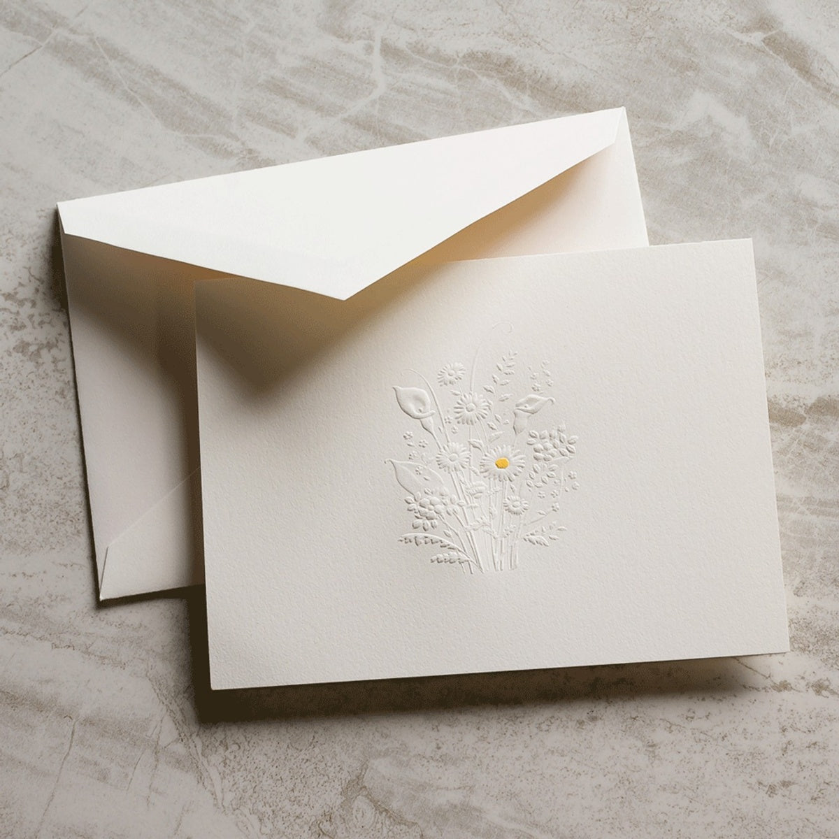 Crane/Box Card/Blind Embossed Flowers Notes (10 Cards / 10 Envelopes)