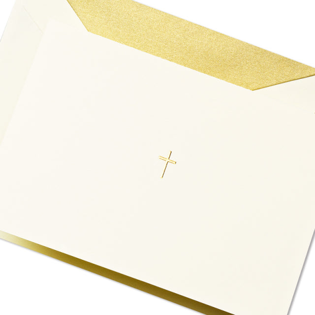 Crane/Box Card/Hand Engraved Ecruwhite Gold Cross Note