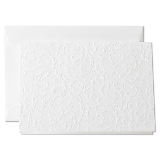 Crane/ボックスカード/Blind Embossed Notes on Pearl White Kid Finish paper