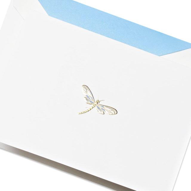 Crane/ボックスカード/Hand Engraved Dragonfly Notes on Pearl White Kid Finish paper