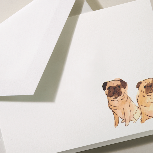 Crane/Box Card/Pug Note on Pearl White (10 Cards / 10 Envelopes)