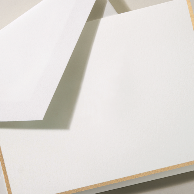 Crane/Box Card/Folded Pearl White/Gold Bordered (10 Cards / 10 Gold Lined Envelopes)