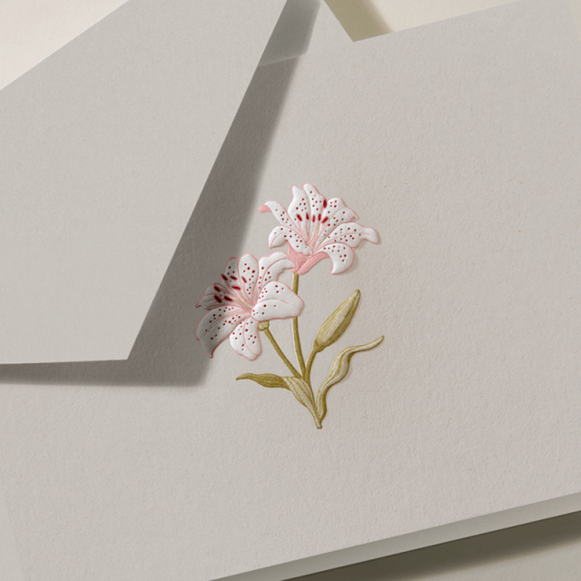 Crane/Box Card/Engraved Lily Note Light Gray Impress (10 Cards / 10 Lined Envelopes)