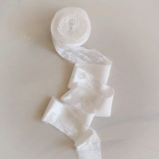 Lademya Silks/ベルベットシルクリボン/Velvet Silk Ribbon - Pure White