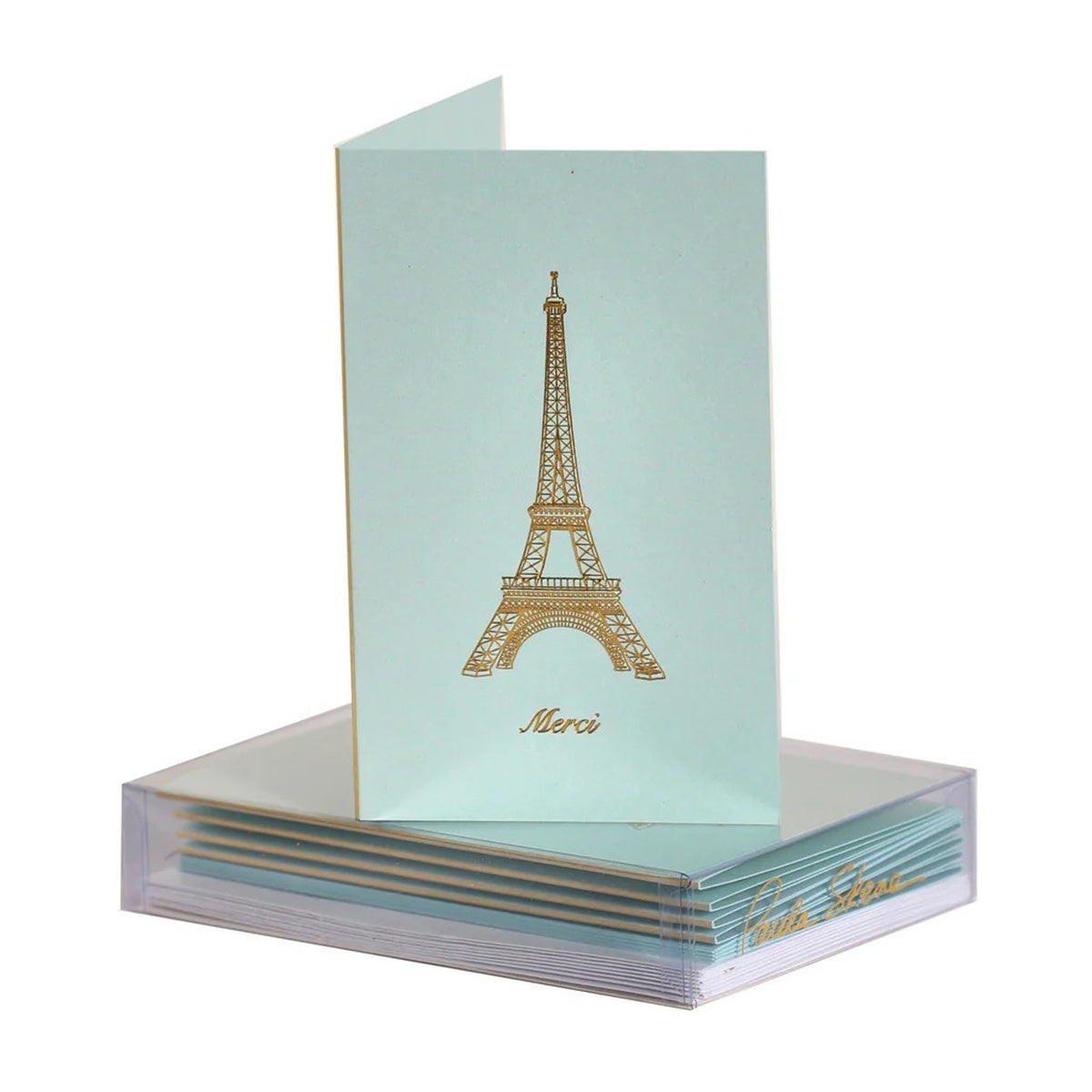 Paula Skene/ミニカード/Eiffel Tower Merci Mini Note - Gold on Light Blue