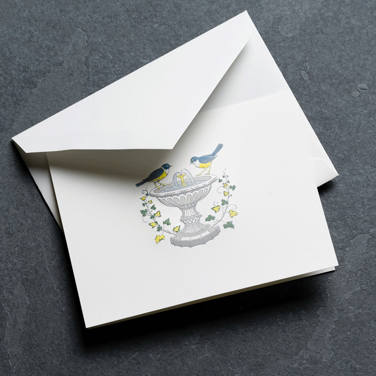 Crane/Box Card/Engraved Birdbath Notes (10 Cards / 10 Envelopes)