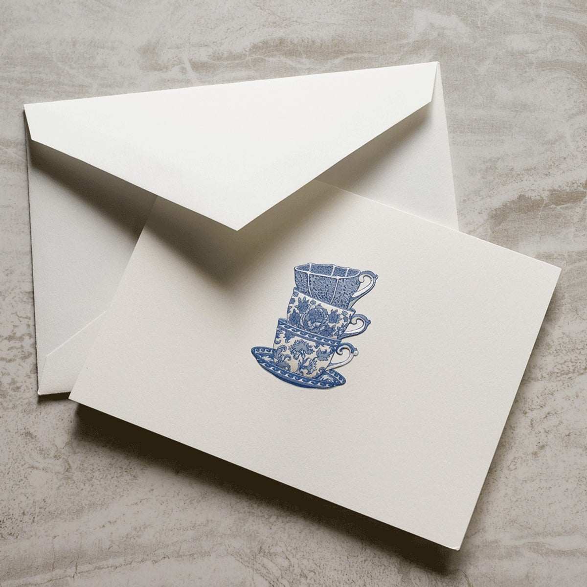 Crane/Box Card/Engraved Tea Cups Notes (10 Cards / 10 Envelopes)