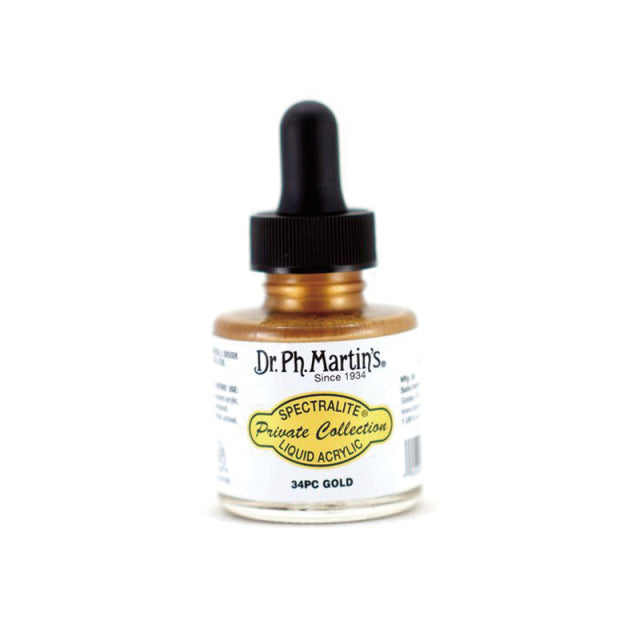 Dr. Ph. Martin's/Calligraphy Ink/Spectralite Private Collection Liquid Acrylics Gold (30ml)