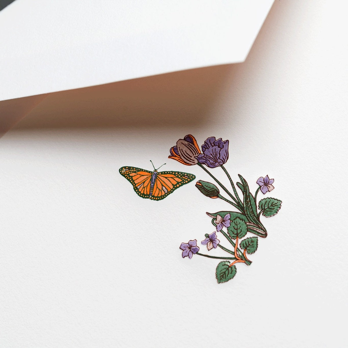 Crane/ボックスカード/Engraved Butterfly and Flowers Notes（10 Cards / 10 Envelopes）