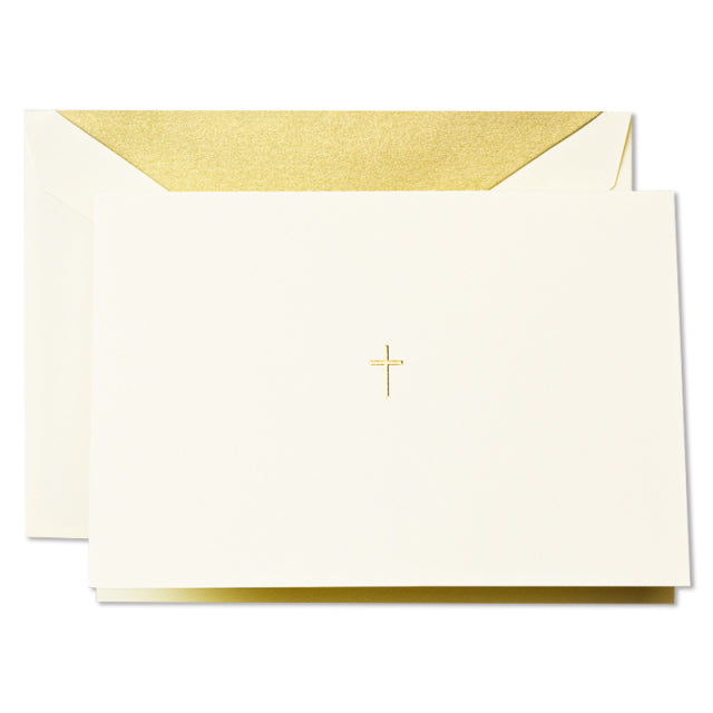 Crane/ボックスカード10枚セット/Hand Engraved Ecruwhite Gold Cross Note