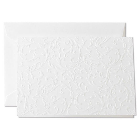 Crane/Box Card/Blind Embossed Notes on Pearl White Kid Finish paper