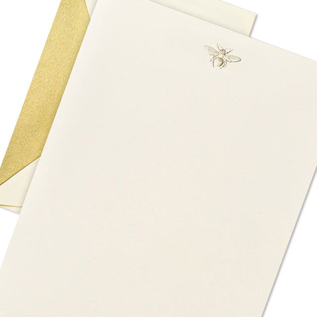 Crane/Box Card/Hand Engraved Bee Half Sheets on Ecru Kid Finish Paper