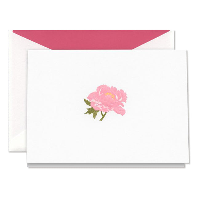 Crane/Box Card/Engraved Peony Note on Pearl White Kid Finish Paper