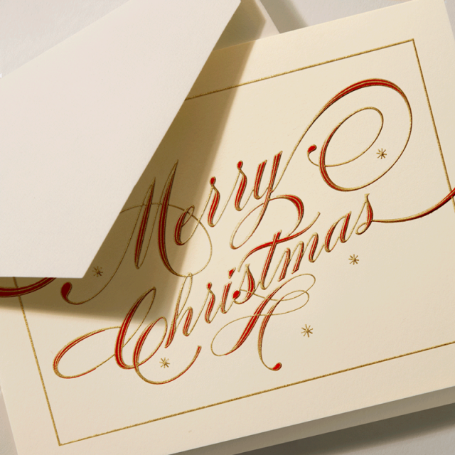 Crane/Box Card/Ribbon Flourish Merry Christmas Greeting Card