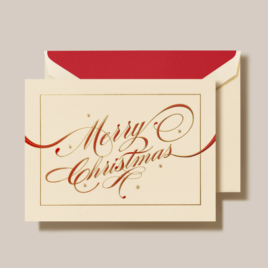 Crane/ボックスカード/Ribbon Flourish Merry Christmas Greeting Card