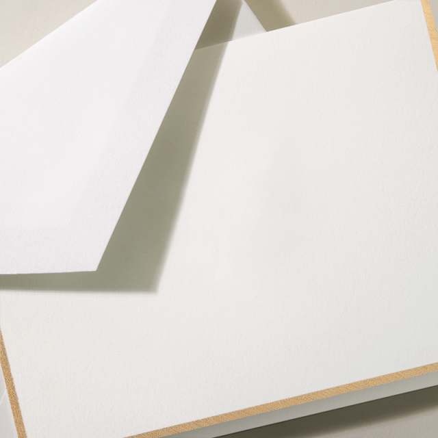 Crane/ボックスカード/Folded Pearl White/Gold Bordered （10 Cards / 10 Gold Lined Envelopes）