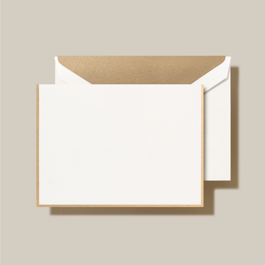 Crane/Box Card/Folded Pearl White/Gold Bordered (10 Cards / 10 Gold Lined Envelopes)