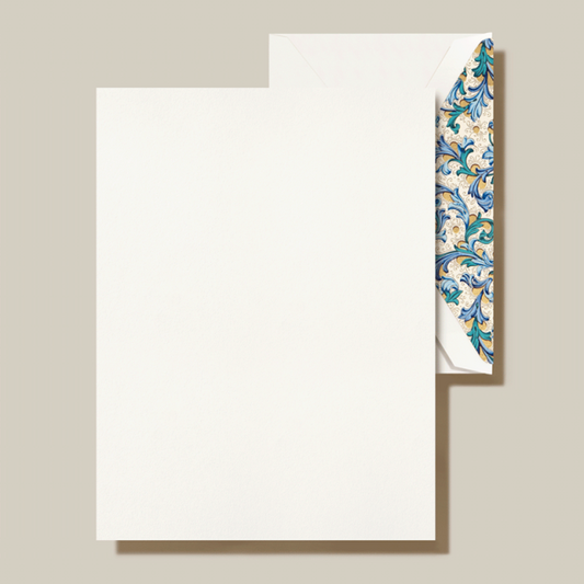Crane/ボックスカード/Half Sheets on Pearl White Kid Finish Paper with Blue Florentine Lined Envelopes (20 sheets / 20 lined envelopes)