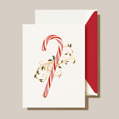 Crane/Box Card/Filligre Candy Cane Holiday Greeting Card