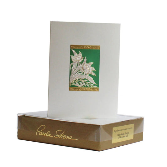 Paula Skene/Single Card/Floral Deco Duo - Gold/Green on Satin