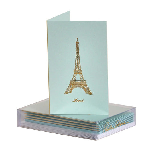 Paula Skene/Mini Card/Eiffel Tower Merci Mini Note - Gold on Light Blue