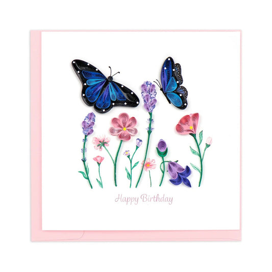Quilling Card/グリーティングカード/Birthday Flowers & Blue Butterflies