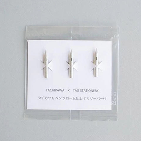 Tag Stationery/Calligraphy Nib/Tachikawa G Pen Chrome Finish with Reservoir Set of 3