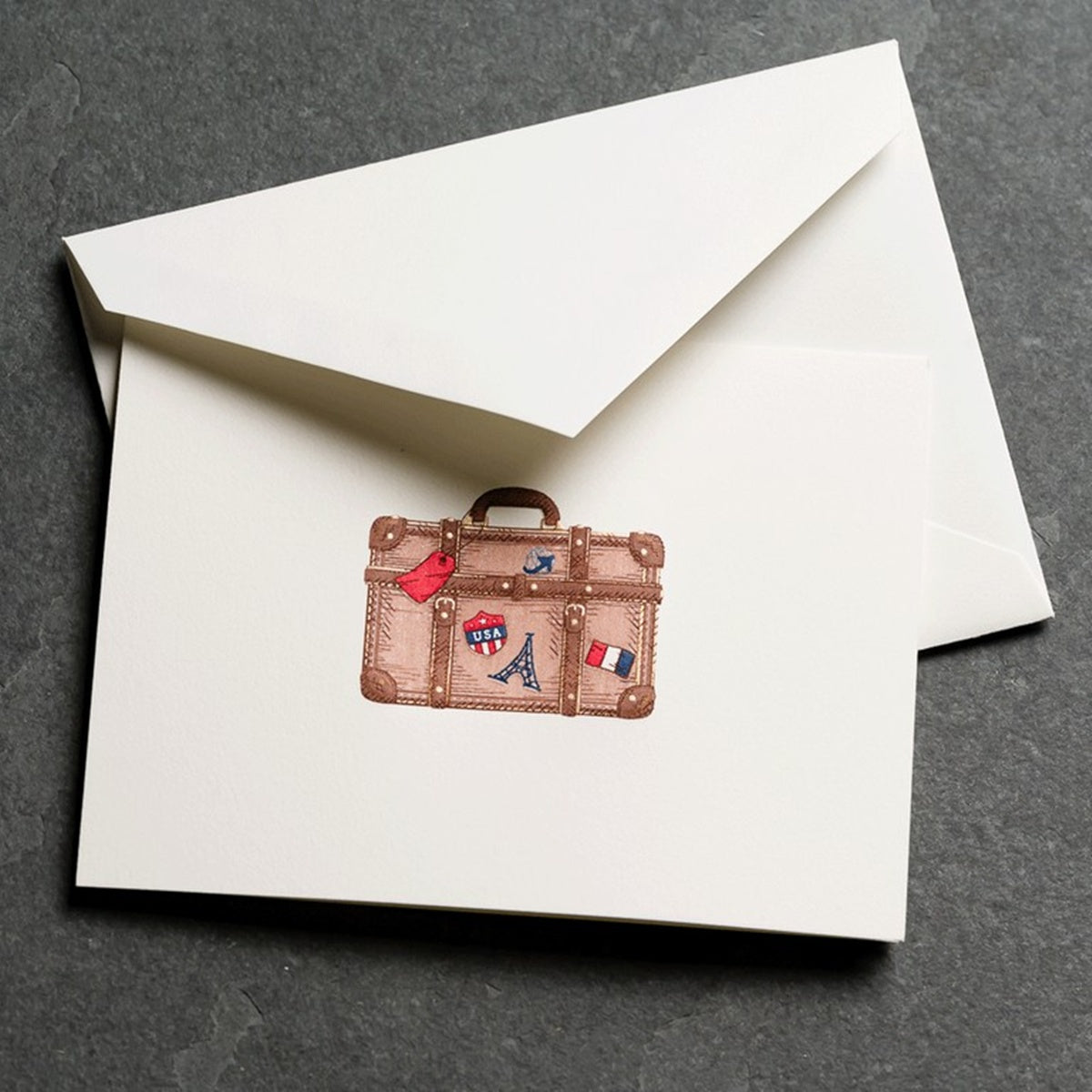 Crane/Box Cards/Engraved Vintage Suitcase Notes (10 Cards / 10 Envelopes) 