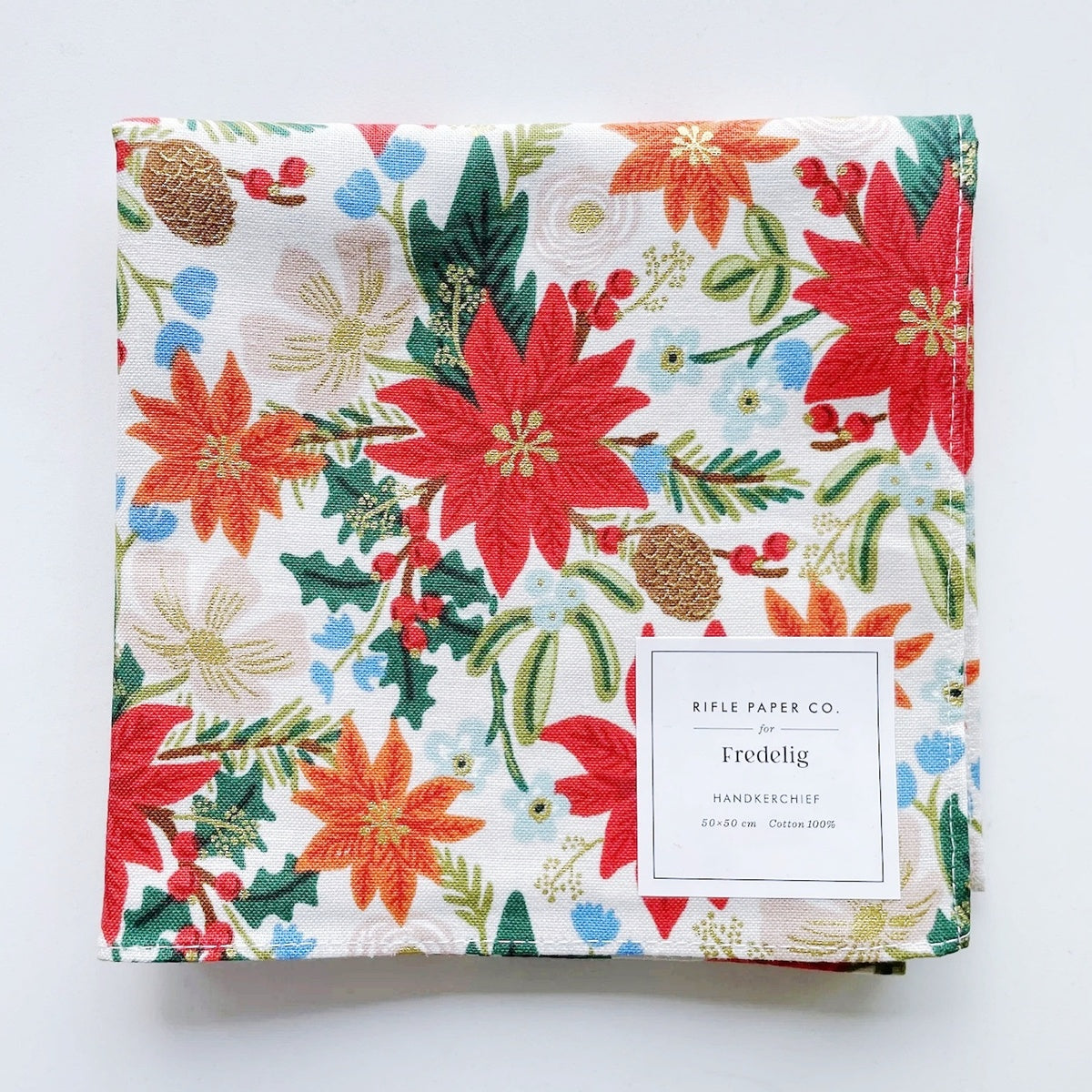 Rifle Paper/Handkerchief/Poinsechia Bouquet - Beige